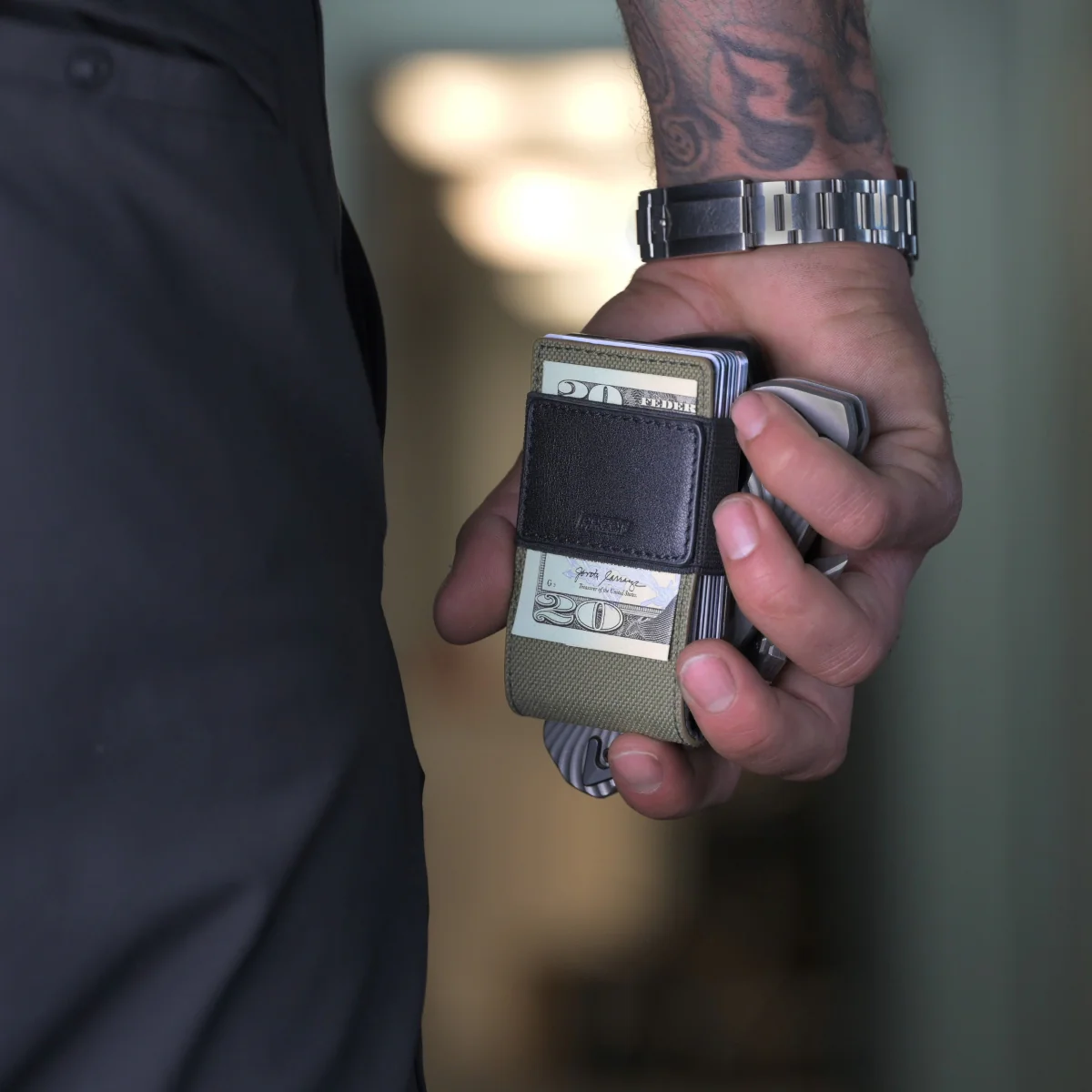 PROOF Wallet | The Operator | Olive Drab Ballistic Nylon & Black Full Grain Leather with Satin Gunmetal - Image 7