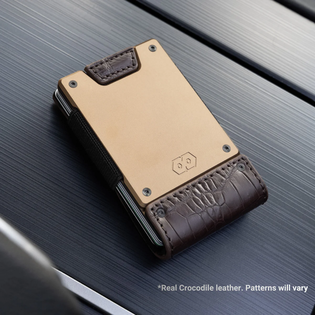 PROOF Wallet | The Cyprus | Brown Full Grain Crocodile Leather & Antique Bronze Gunmetal - Image 3