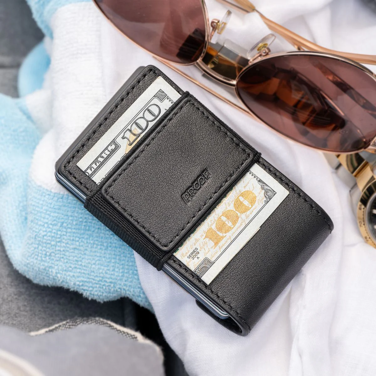 PROOF Wallet | The Obsidian | Black Full Grain Leather & Brushed Brass - Image 5
